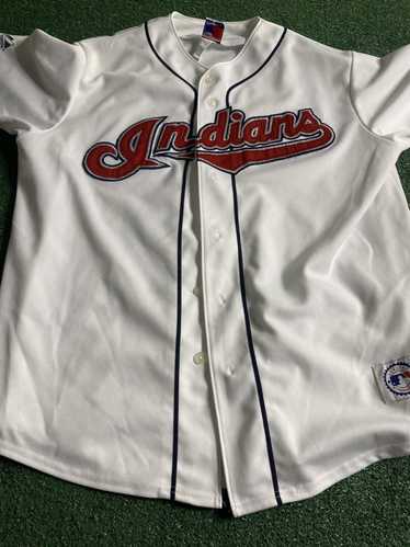 Cleveland Indians Baseball Jersey Womens Size L White Short Sleeve Majestic  MLB