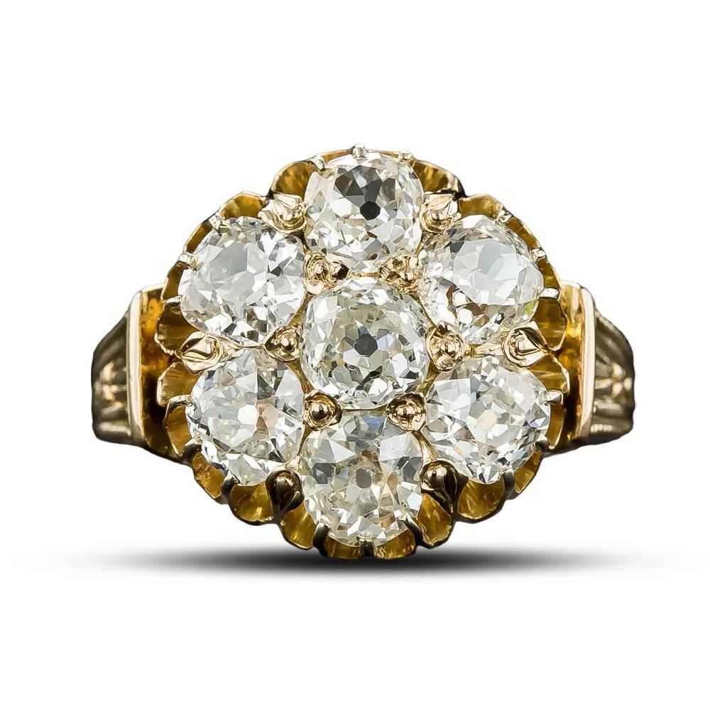 Victorian 2.60 Carat Total Diamond Cluster Ring - image 4