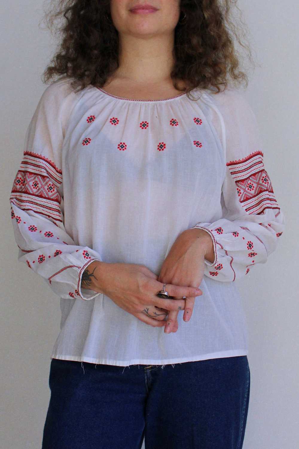 1960s Cross Stitch Cotton Blouse - image 4