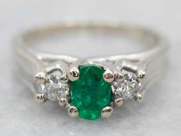 Emerald and Diamond Three Stone Ring - image 1