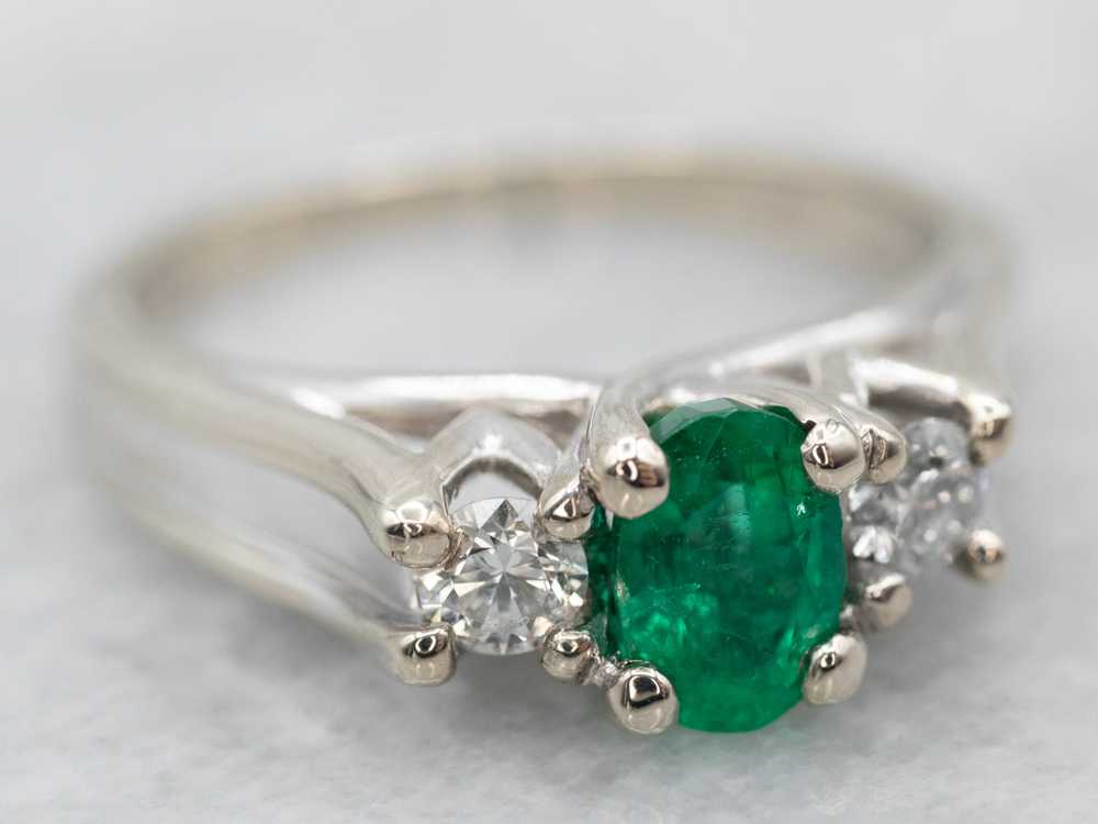 Emerald and Diamond Three Stone Ring - image 2