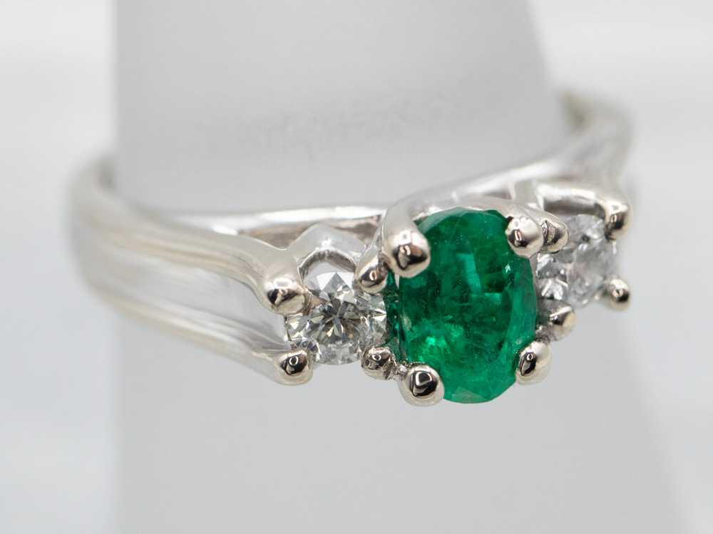 Emerald and Diamond Three Stone Ring - image 4