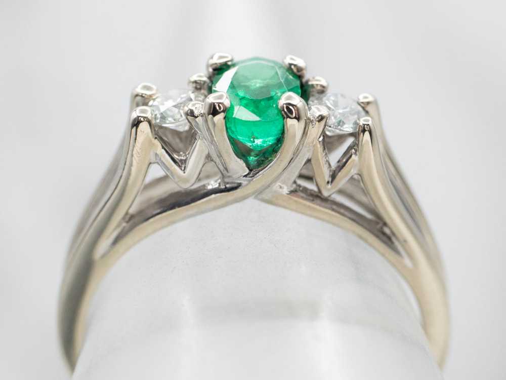 Emerald and Diamond Three Stone Ring - image 5