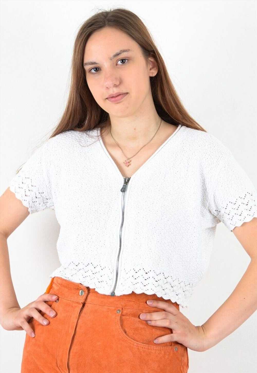 Women's M Cardigan Top Shirt Knitted Lace Crochet… - image 1