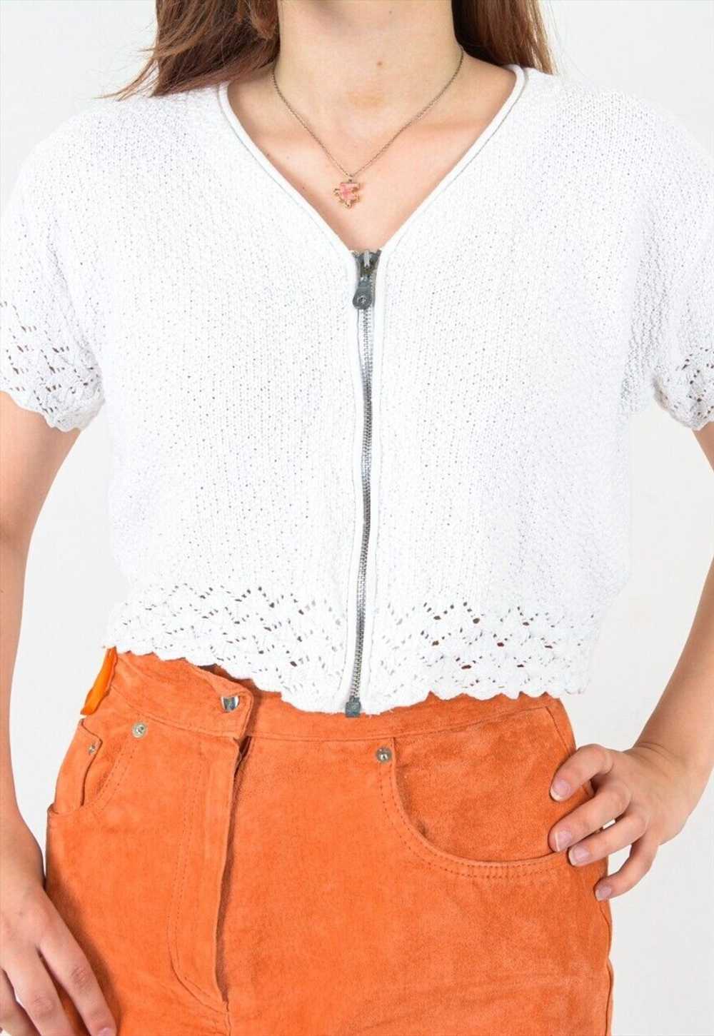 Women's M Cardigan Top Shirt Knitted Lace Crochet… - image 4