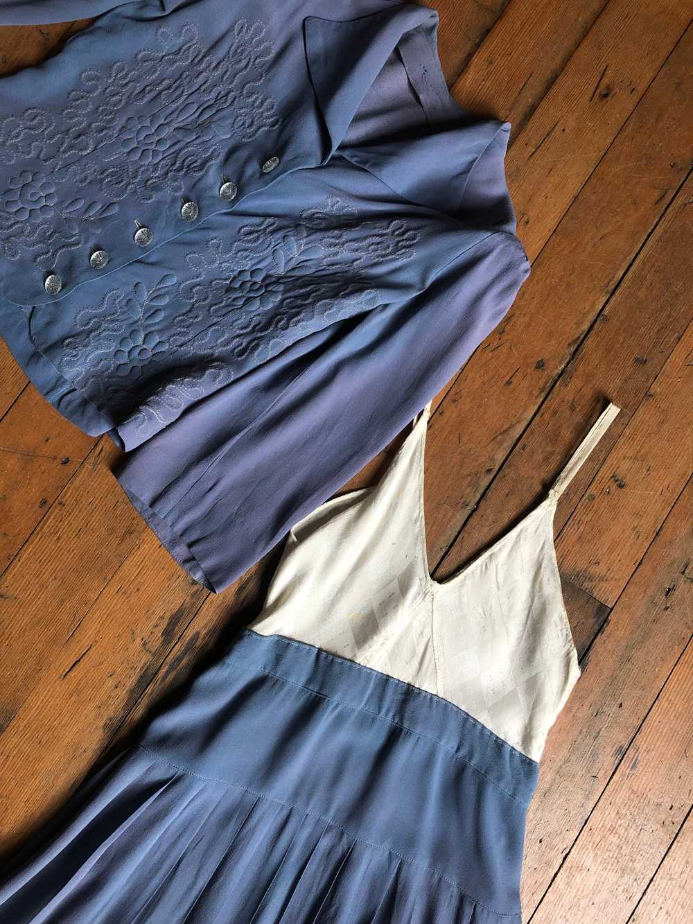 vintage 1930s blue rayon dress set {s} - image 11