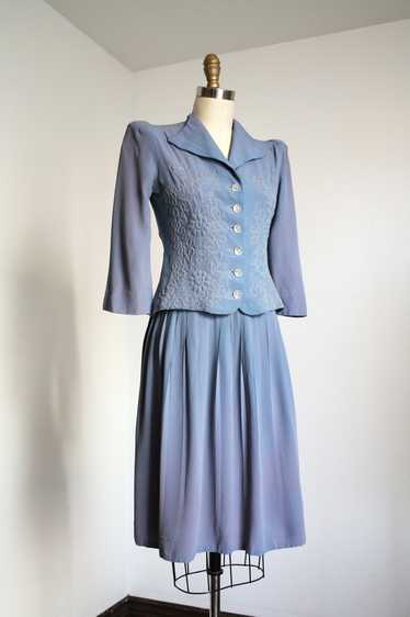 vintage 1930s blue rayon dress set {s} - image 1