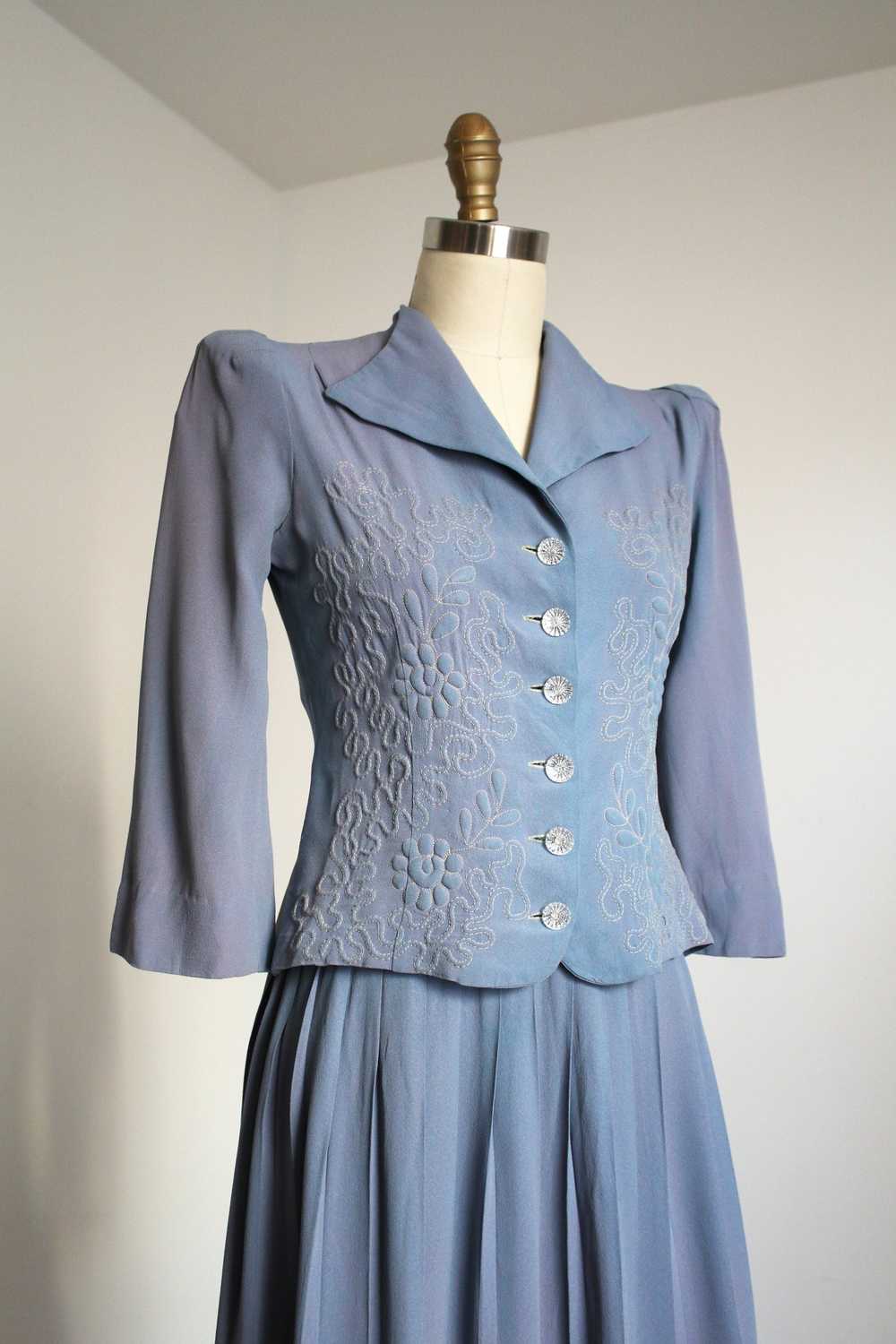 vintage 1930s blue rayon dress set {s} - image 2