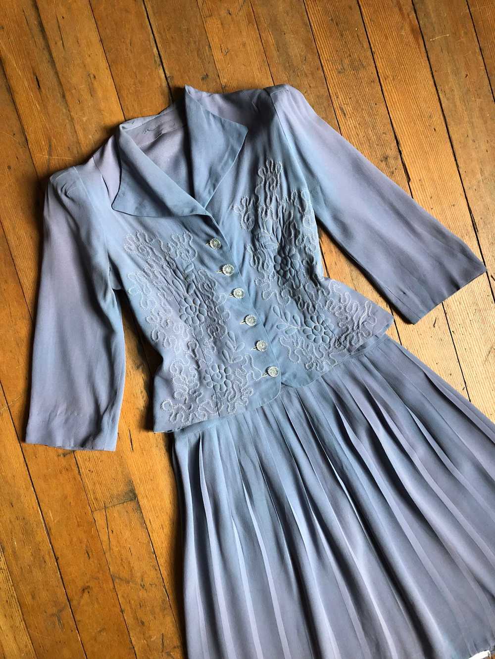 vintage 1930s blue rayon dress set {s} - image 6
