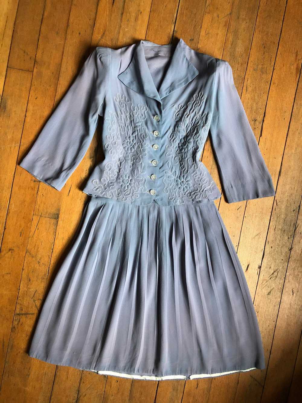 vintage 1930s blue rayon dress set {s} - image 8