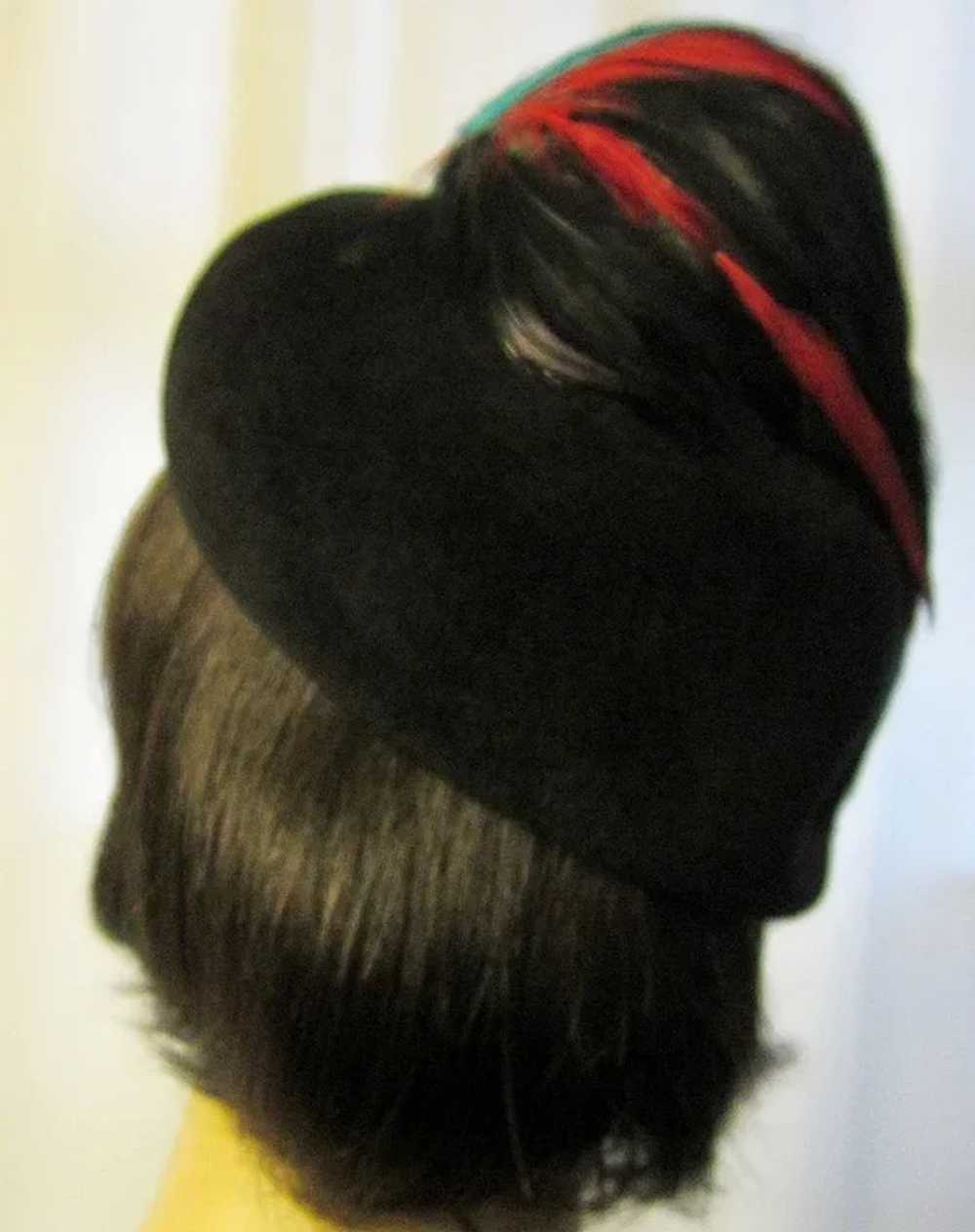 1950's Black Velour Hat Topped with Black, Turquo… - image 2