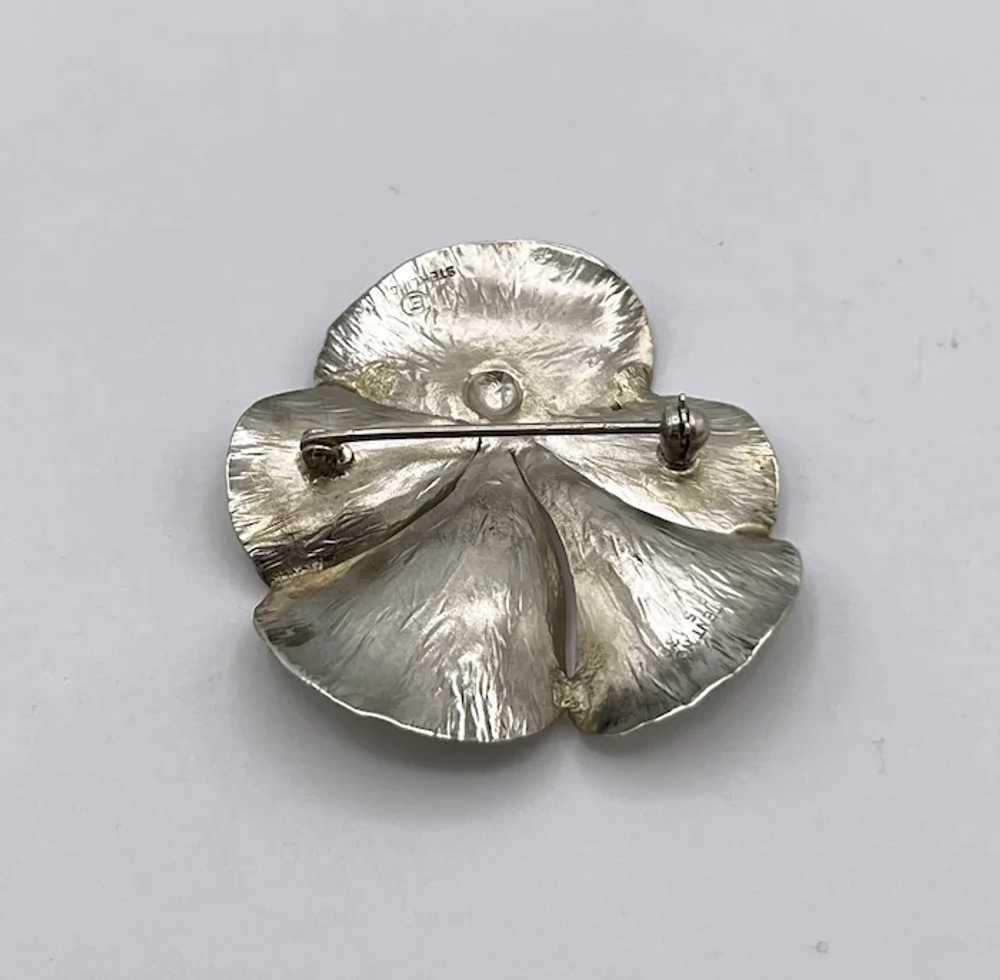 Stuart Nye Pansy Flower Brooch, Sterling Silver - image 4