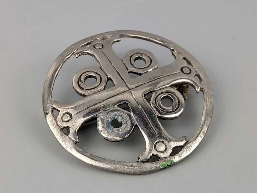 Chrome-plated Celtic brooch cross in Medieval sty… - image 2