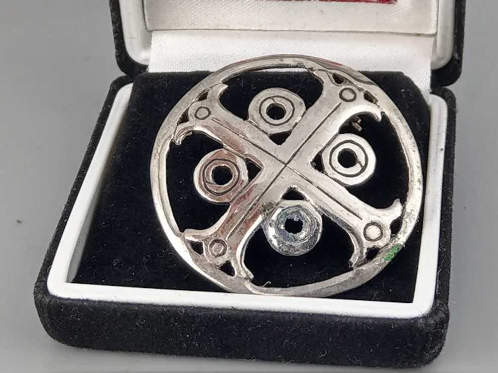 Chrome-plated Celtic brooch cross in Medieval sty… - image 5