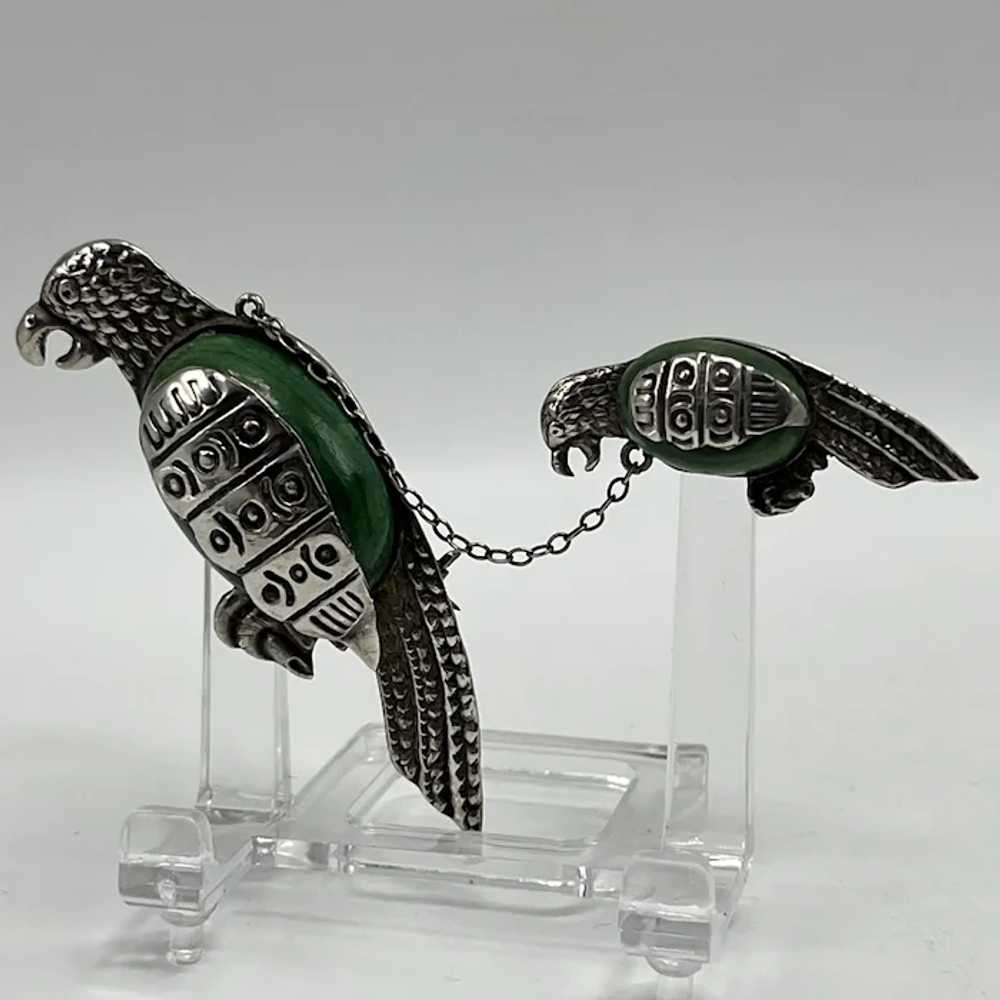 Late 1940s Sterling Two Parrots Chatelaine Brooch - image 2