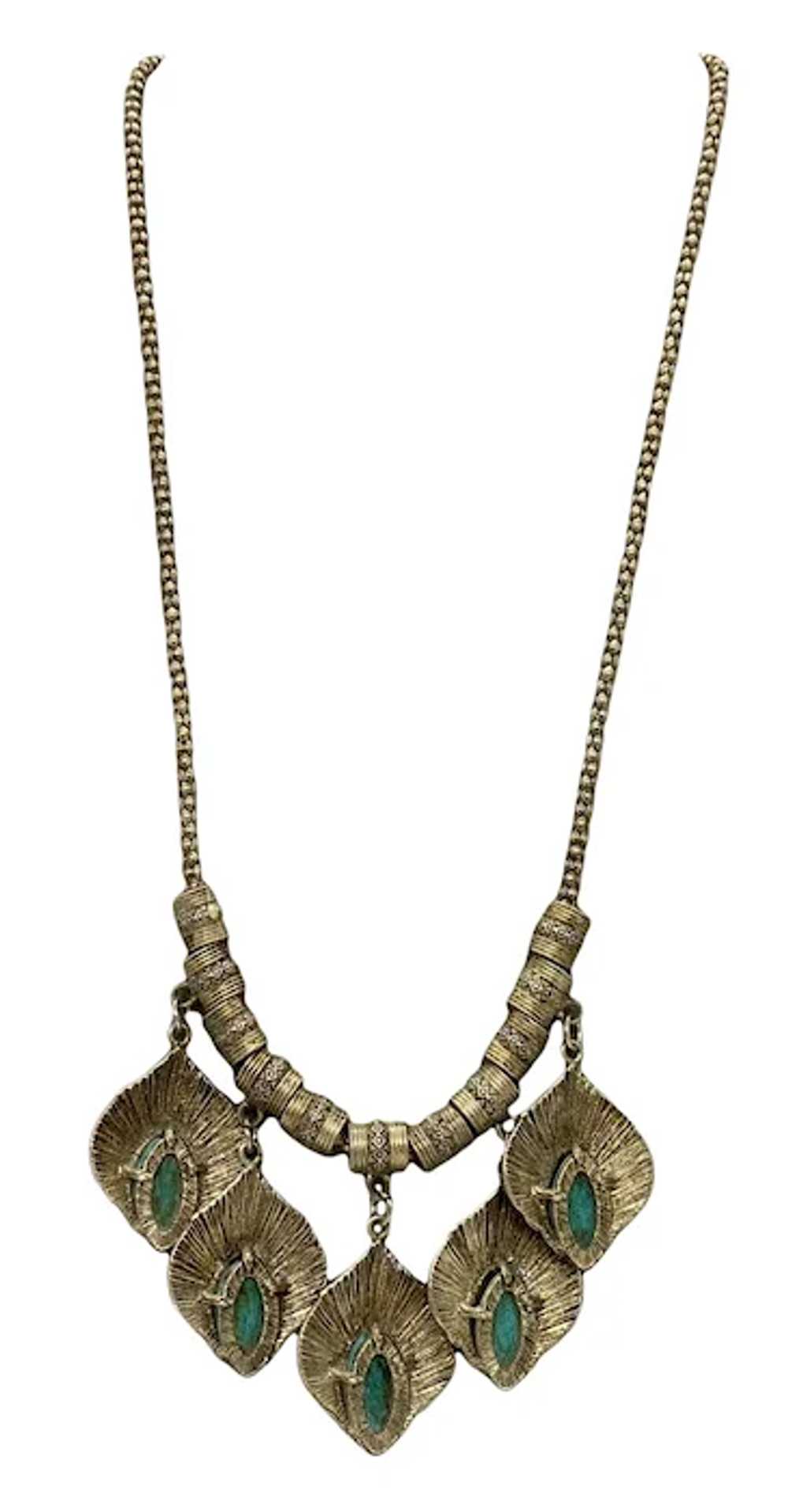 Estate Vintage 19 1/2” Metal Necklace with Five T… - image 10