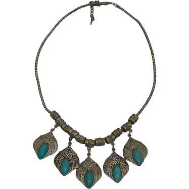 Estate Vintage 19 1/2” Metal Necklace with Five T… - image 1
