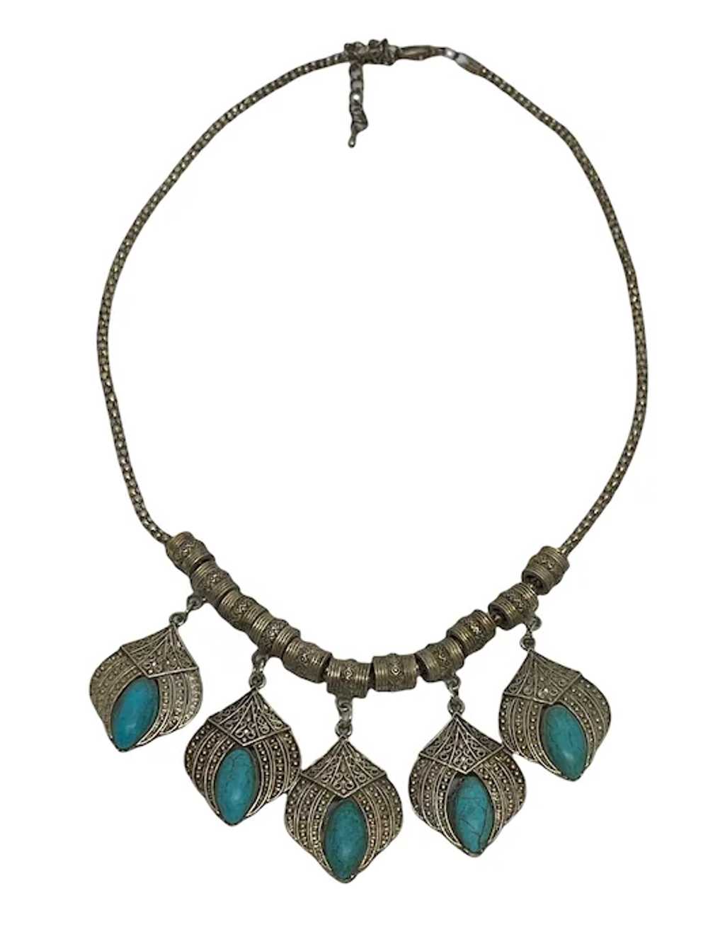Estate Vintage 19 1/2” Metal Necklace with Five T… - image 2