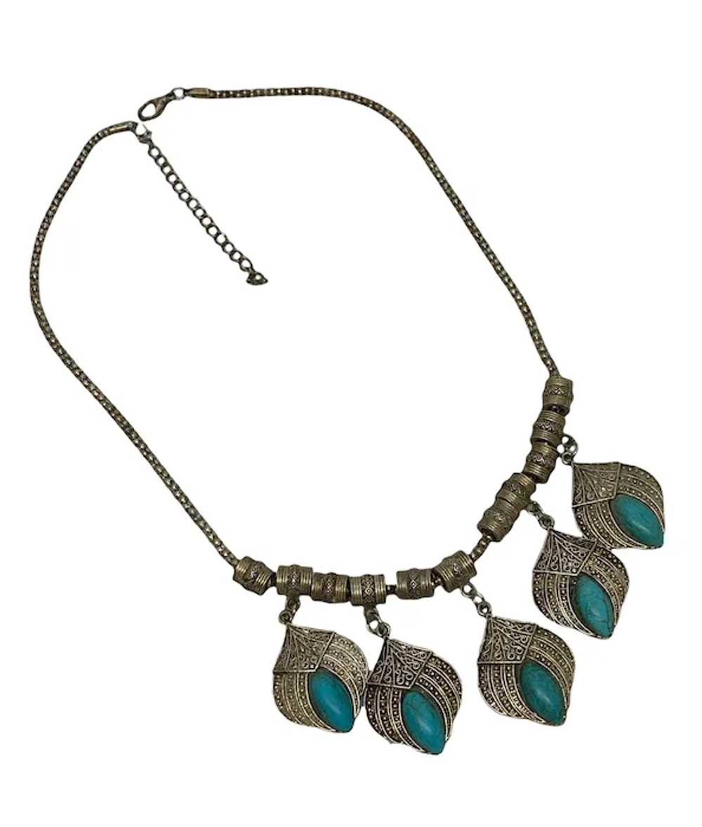 Estate Vintage 19 1/2” Metal Necklace with Five T… - image 4