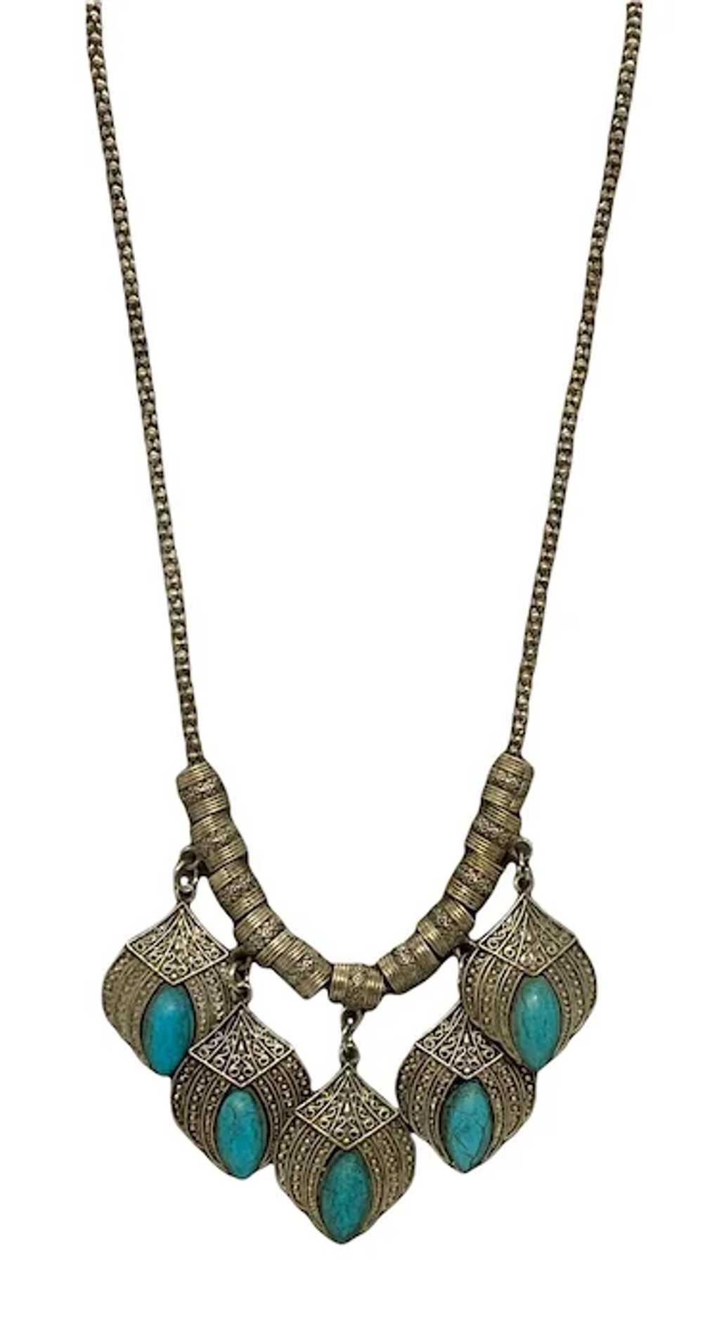 Estate Vintage 19 1/2” Metal Necklace with Five T… - image 8