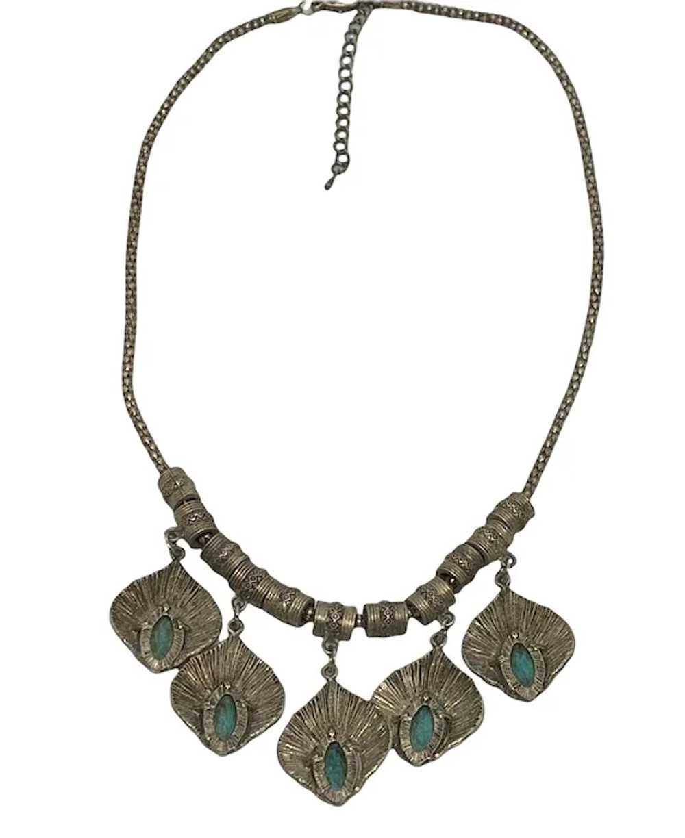 Estate Vintage 19 1/2” Metal Necklace with Five T… - image 9