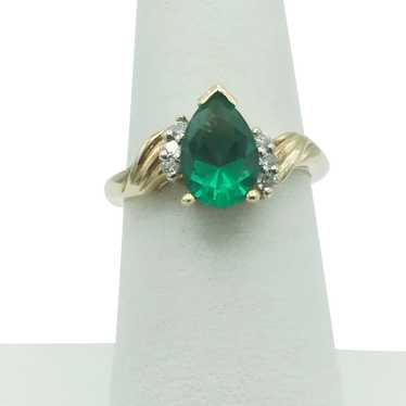 14K Lab Emerald & Diamond Ring - image 1
