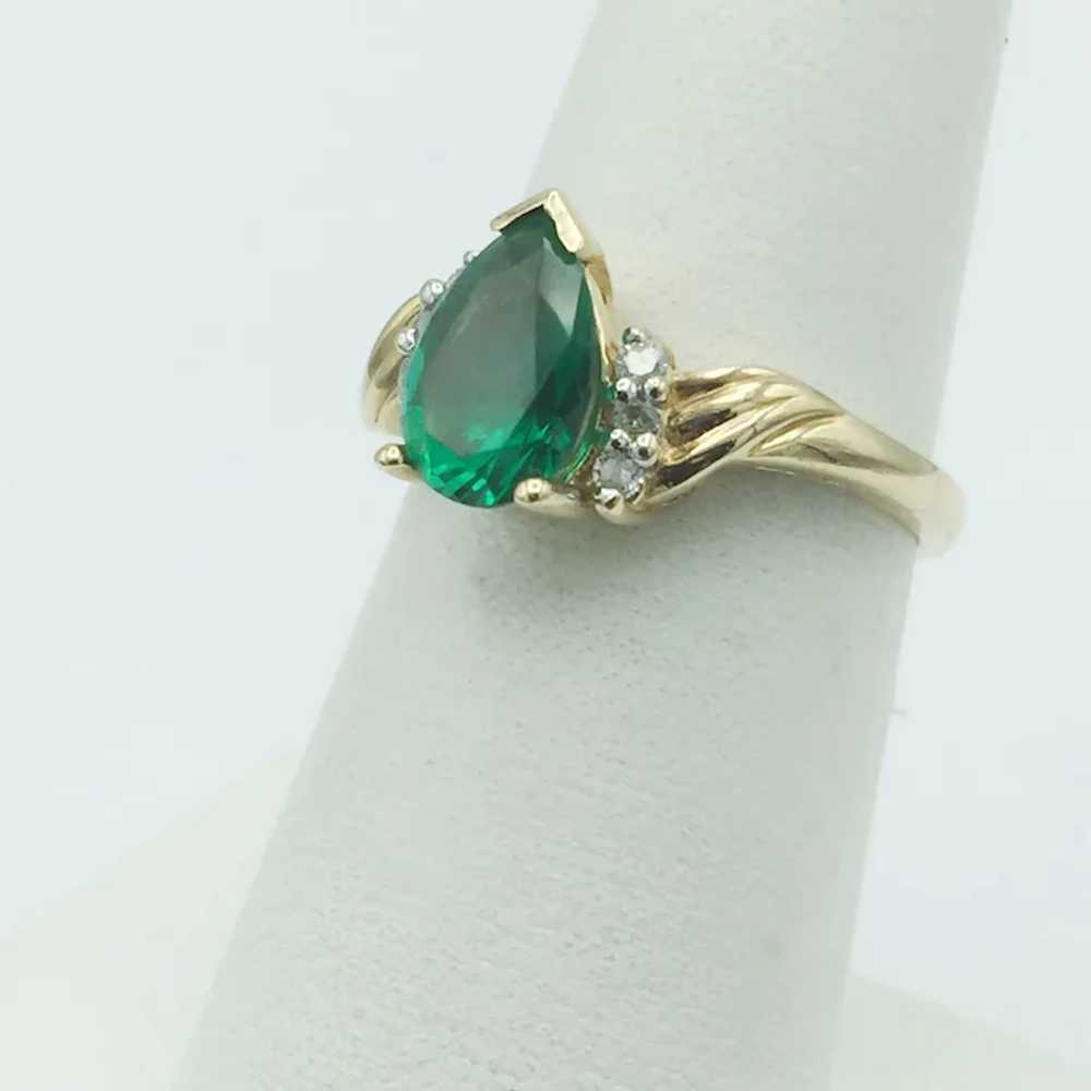14K Lab Emerald & Diamond Ring - image 2