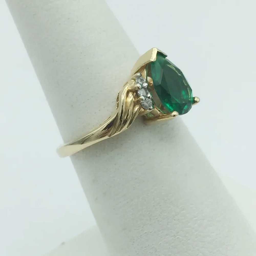 14K Lab Emerald & Diamond Ring - image 3