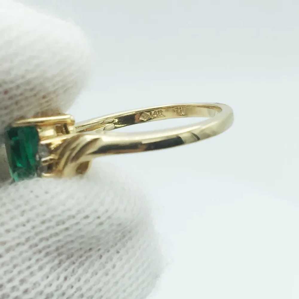14K Lab Emerald & Diamond Ring - image 4