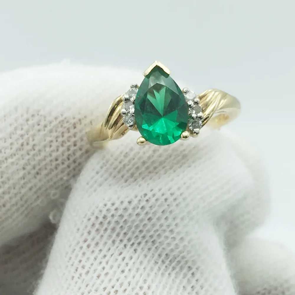 14K Lab Emerald & Diamond Ring - image 5