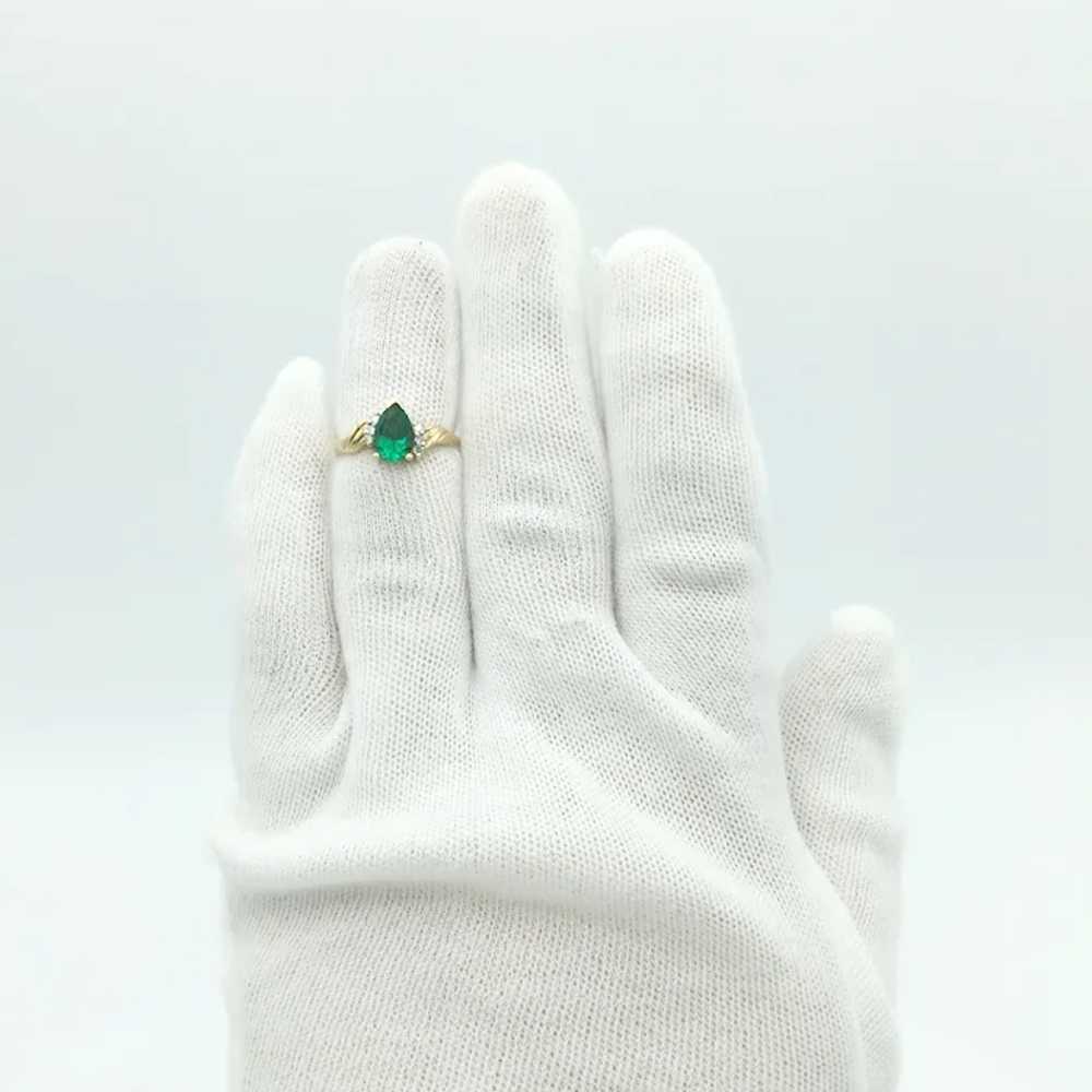 14K Lab Emerald & Diamond Ring - image 6