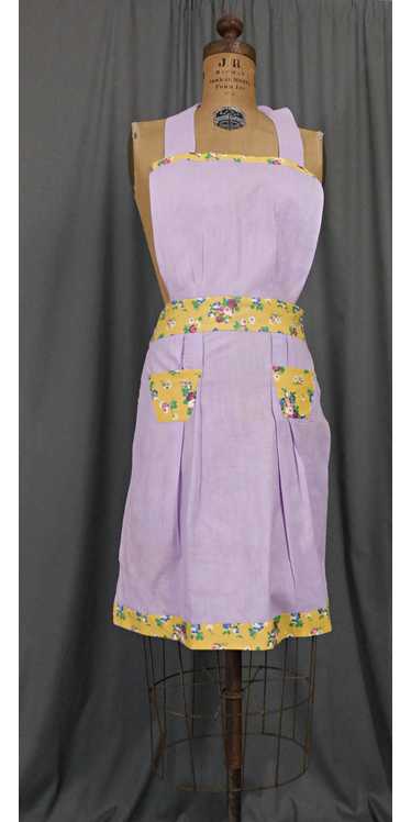 Vintage Lavender 1940s Full Apron with Yellow Flor