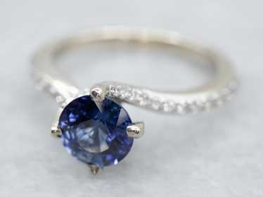Ceylon Sapphire and Diamond Bypass Ring - image 1
