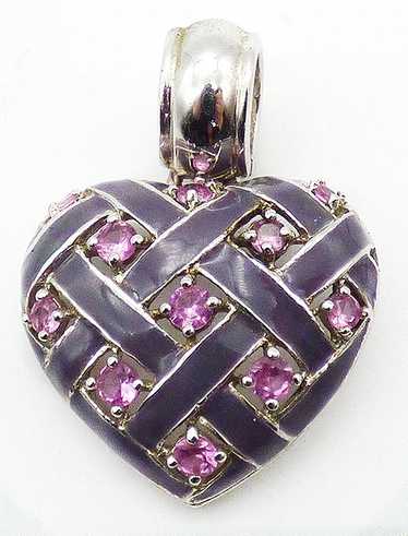 Purple Enameled Sterling Pink CZ Heart Pendant