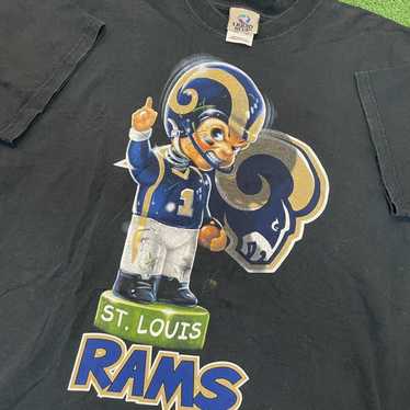 Vintage St Louis Rams Shirt Adult 2XL Blue Cotton Short Sleeve Graphic NFL  Mens