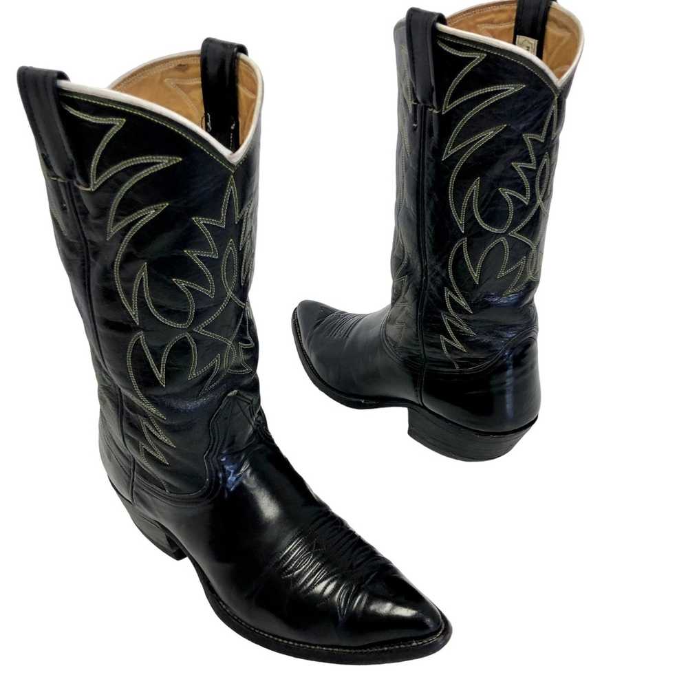 Nocona Boots Vtg Nocona BLACK Leather Cowboy West… - image 1