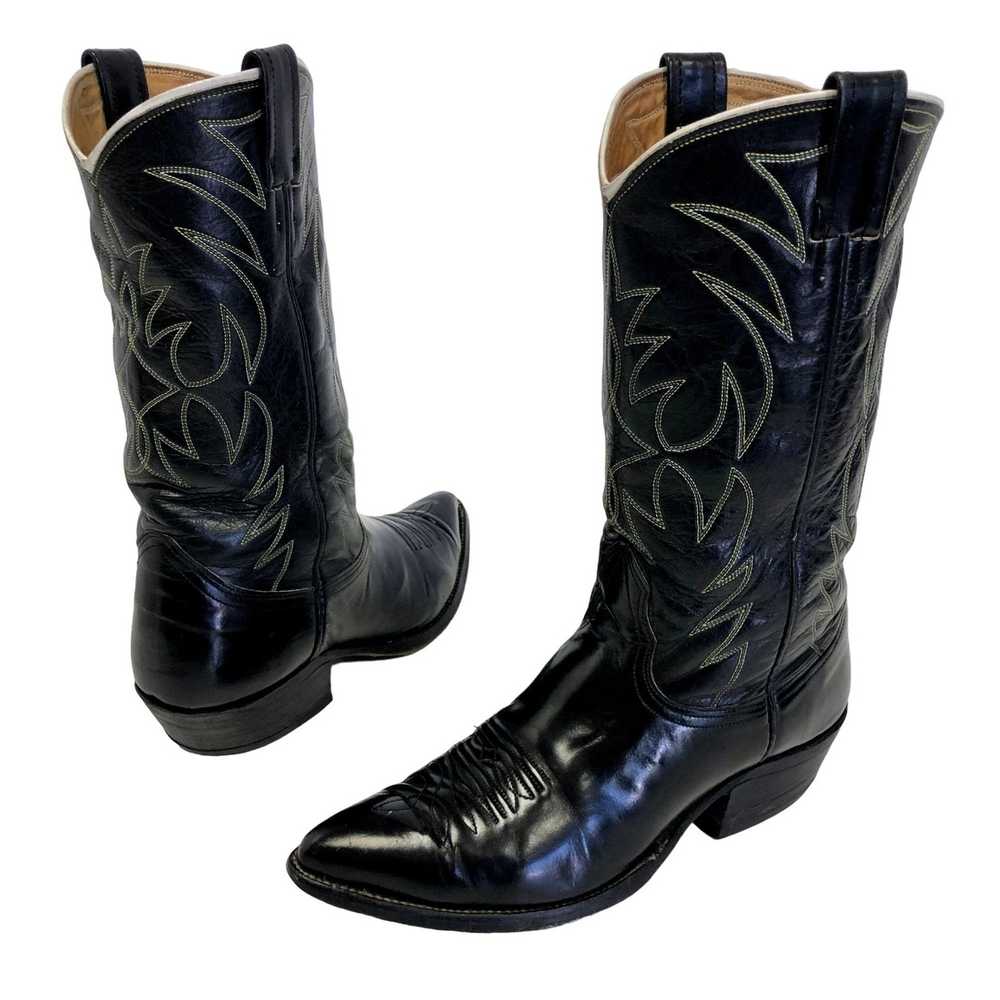 Nocona Boots Vtg Nocona BLACK Leather Cowboy West… - image 2