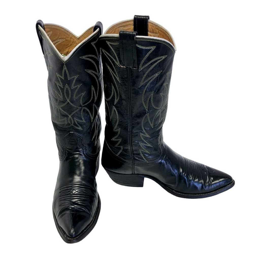 Nocona Boots Vtg Nocona BLACK Leather Cowboy West… - image 3