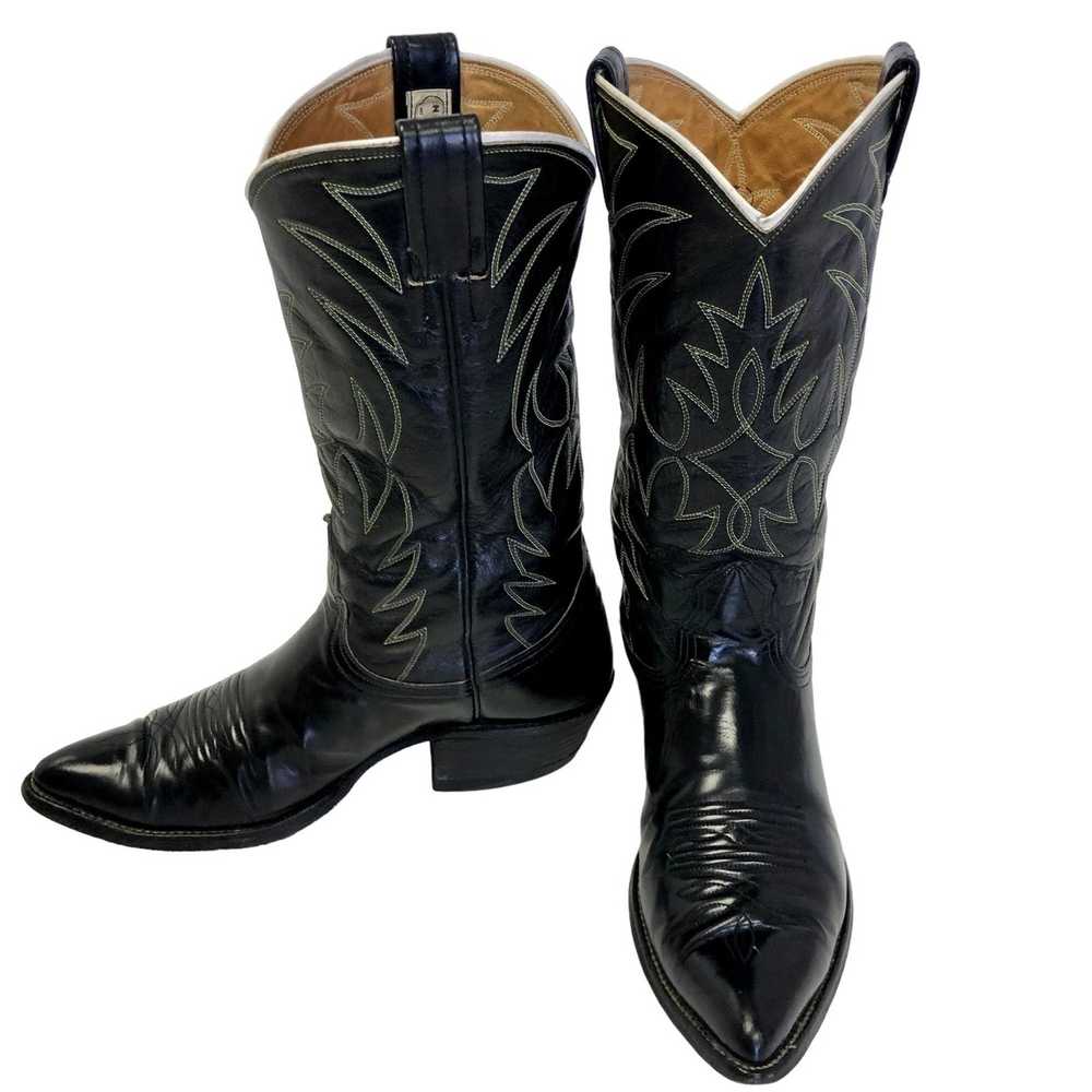 Nocona Boots Vtg Nocona BLACK Leather Cowboy West… - image 4