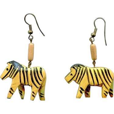 Wooden Zebra Pierced Earrings - image 1