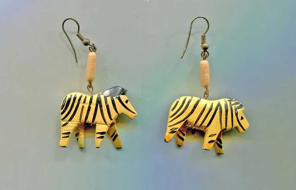 Wooden Zebra Pierced Earrings - image 2