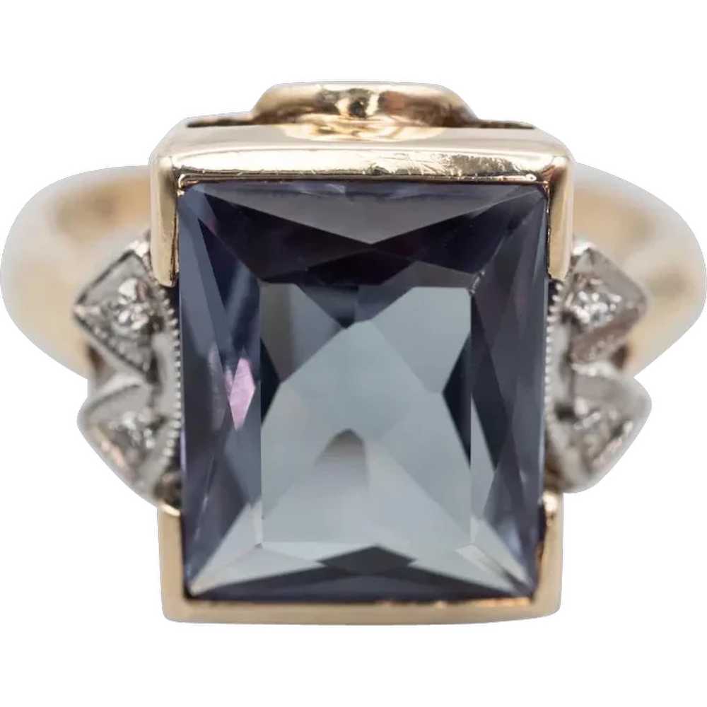 Retro Era Synthetic Alexandrite and Diamond Ring - image 1