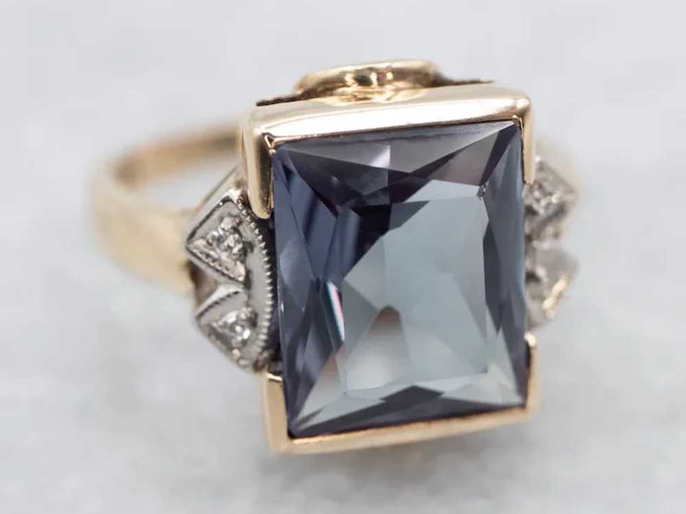 Retro Era Synthetic Alexandrite and Diamond Ring - image 2