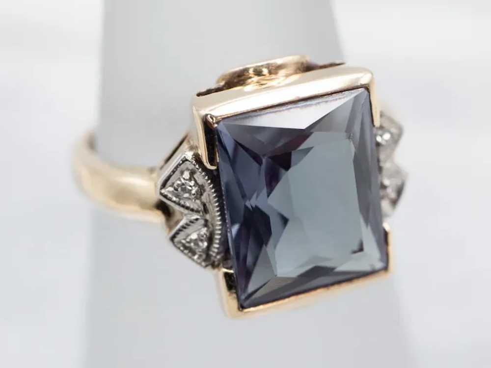 Retro Era Synthetic Alexandrite and Diamond Ring - image 5