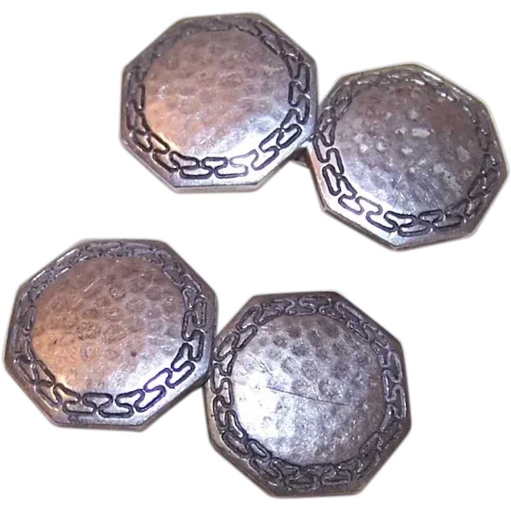 Hand Hammered Art Deco Sterling Silver Enamel Cuf… - image 1