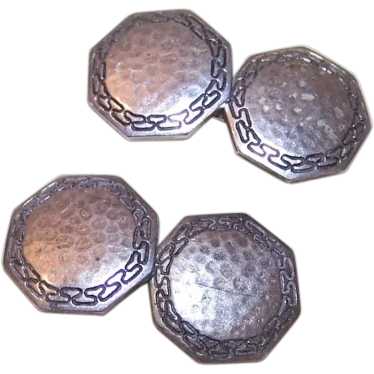 Hand Hammered Art Deco Sterling Silver Enamel Cuf… - image 1