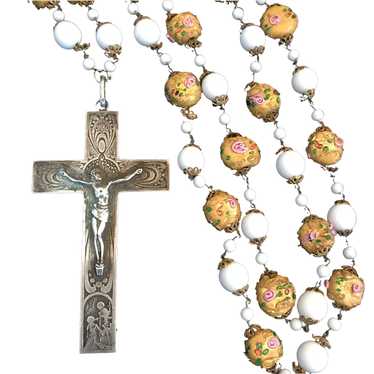Antique Engraved Crucifix Necklace with Handmade … - image 1