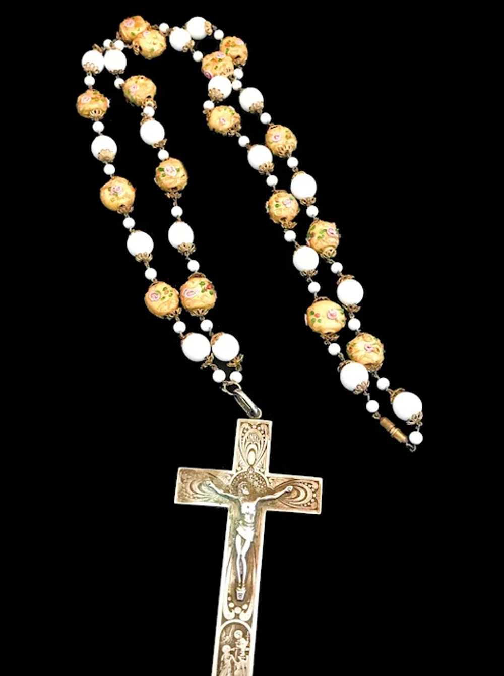 Antique Engraved Crucifix Necklace with Handmade … - image 7