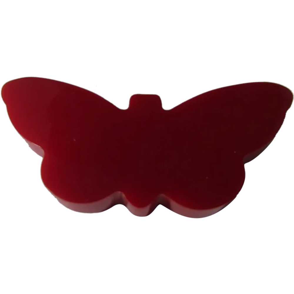 Bakelite Butterfly Pin in Red with C Clasp - image 1