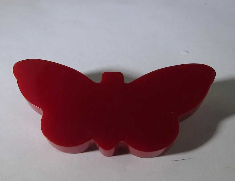 Bakelite Butterfly Pin in Red with C Clasp - image 2